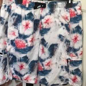 Red, White, and Blue Tie Dye Swim Shorts